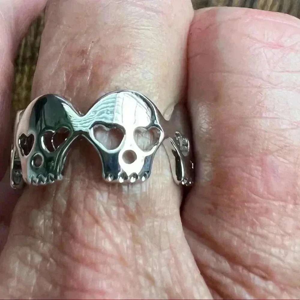 SET: (1) skull ring + (1) rhinestone skull dangly earrings